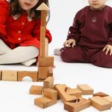 Natural Beech Wood Building Blocks – 30-Piece Montessori Wooden Stacking Set for Toddlers | Handmade, Non-Toxic, Polished with Olive Oil | Ages 3+