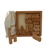 Animal Kingdom Wooden Puzzle – 17-Piece Montessori Toy for Toddlers Ages 3+ – 100% Natural Beech Wood, Non-Toxic, Handmade – Educational Animal Shape Sorter for Fine Motor & Cognitive Skills