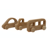 Wooden Vehicle Set – 3-Piece Natural Beechwood Toy Set for Kids Ages 3+ – Includes Wooden Car, Truck, and Bus – Montessori Educational Push Toy – Handmade, Non-Toxic Finish