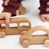 Wooden Vehicle Set – 3-Piece Natural Beechwood Toy Set for Kids Ages 3+ – Includes Wooden Car, Truck, and Bus – Montessori Educational Push Toy – Handmade, Non-Toxic Finish
