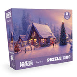AMAZING PUZZLES 1000 Piece Jigsaw Puzzle for Kids and Adults 19x27in Poster Included - Old Christmas Cottage