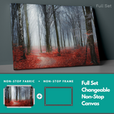 Colorful Autumn Red Leaves and Trees in Foggy Forest insigne Wrapped Wall Art Picture Print Canvas