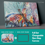 Closeup Fragment of Oil Painting Colorful Butterfly Yellow, Orange and Green Blue insigne Wrapped Wall Art Picture Print Canvas